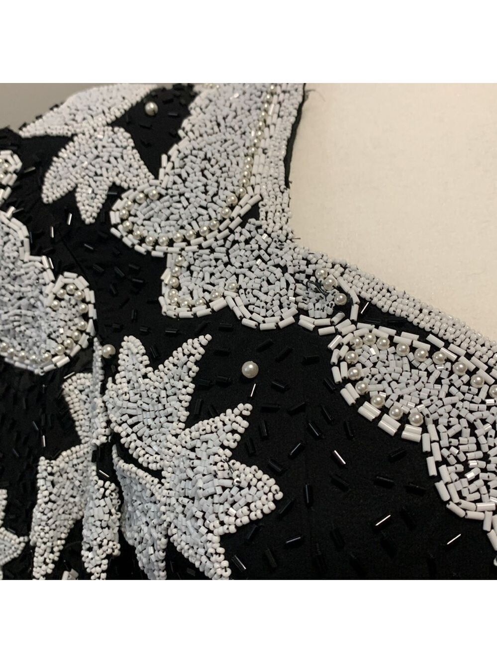 Mezza Luna Vintage Silk Beaded Black White Party Cocktail Evening Dress Size 8 - Picture 13 of 15